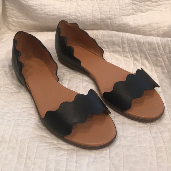 scalloped peep toe flats